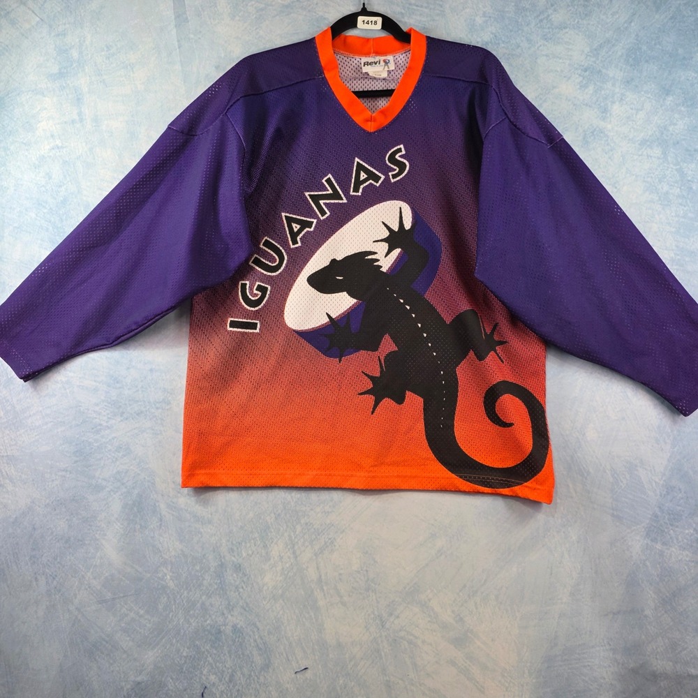 Revi Iguanas Jersey Mens Medium Purple Orange Gradient Mesh Long Sleeve USA Made